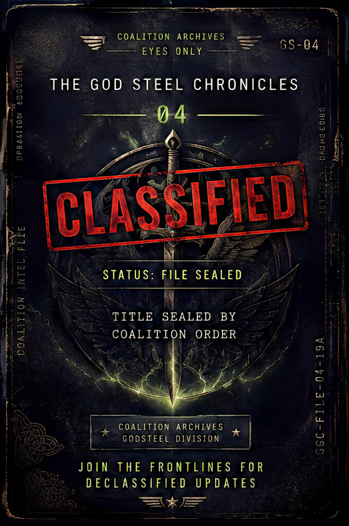 Coalition Archives classified placeholder cover for Book 4 of The God Steel Chronicles, title sealed by Coalition order